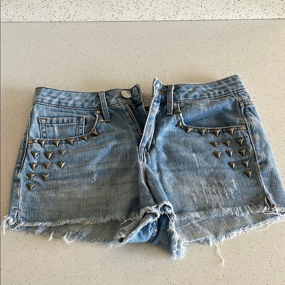 Rachel Blue Jean Shorts with Distressed Details